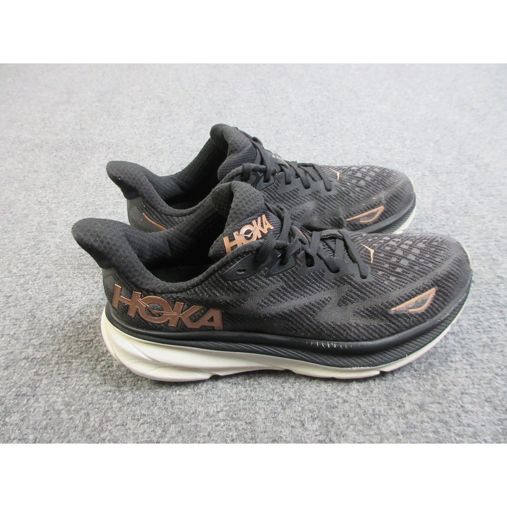 HOKA One One Clifton 9 Running Shoes‎ Womens Size 10.5 Black Rose Gold 1127896